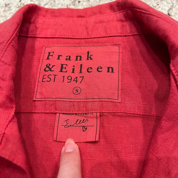 Frank & Eileen 100% Linen Button Down Shirt Eileen Sz S Red Preppy Coastal - Picture 2 of 6